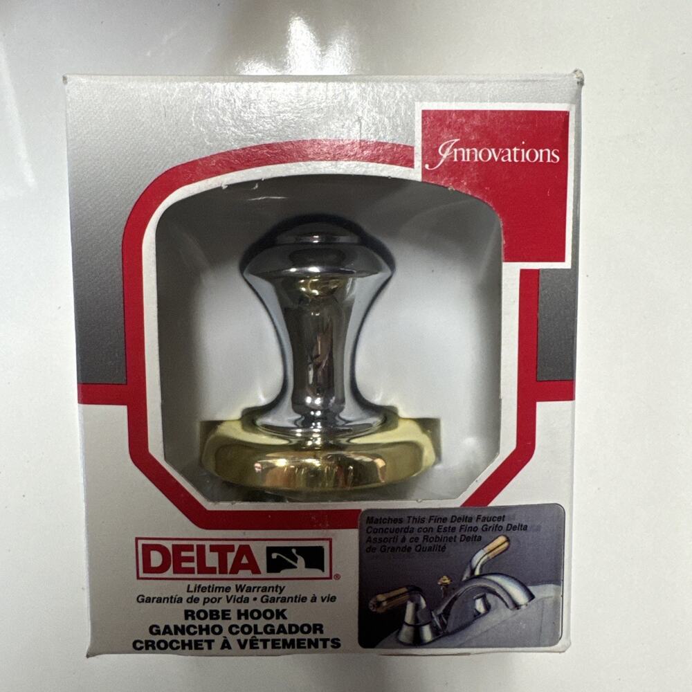 DELTA Innovation Single Robe Hook 73035-CB Chrome w/ Polished Brass pack of 3